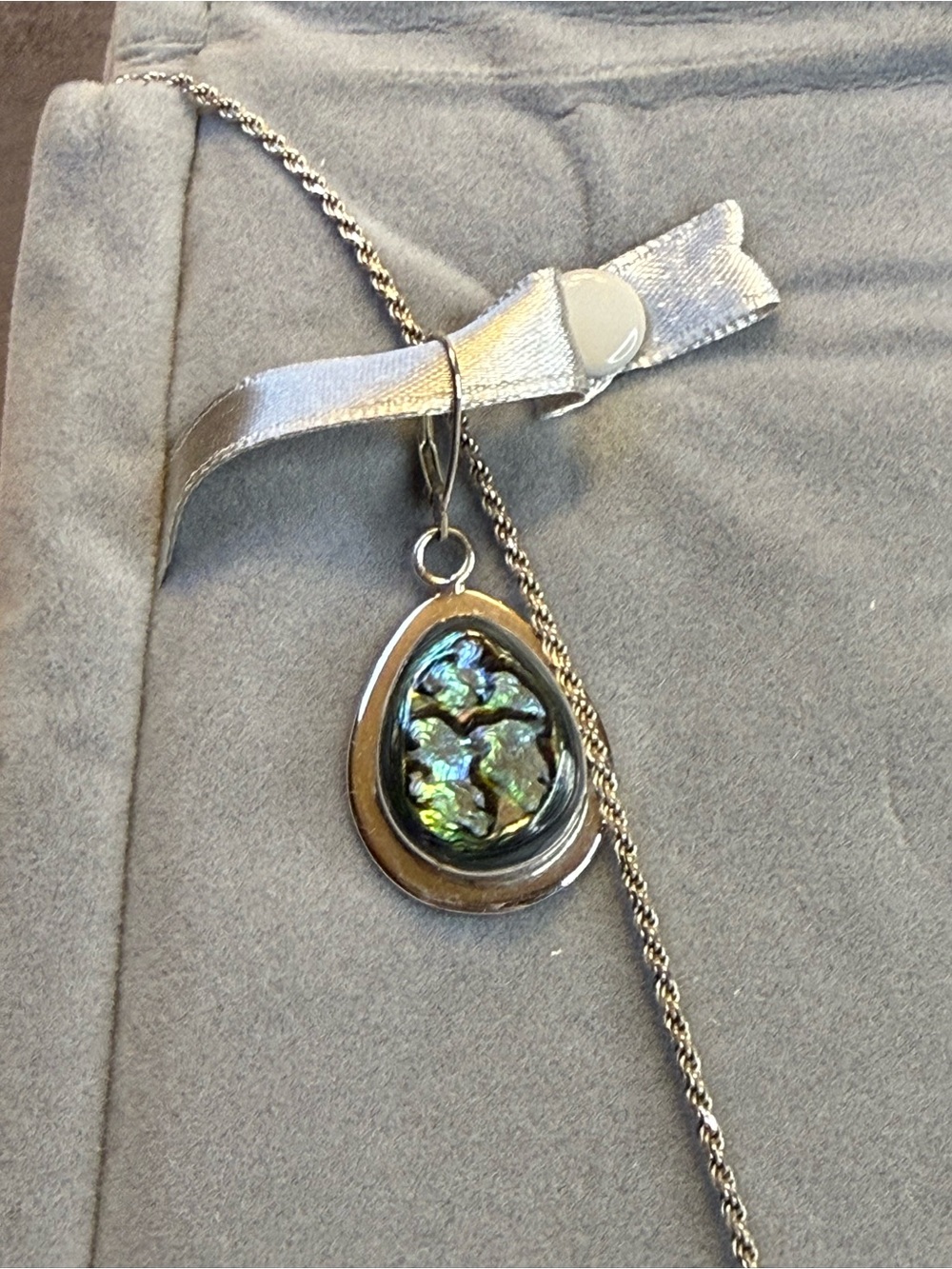 HUGE Abalone Shell Sterling Silver 925 ATI Mexico Dangle Pendant VTG Necklace, e - Picture 7 of 13